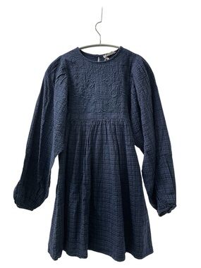 NWT Mango Blue Check Embroidered Detail Dress